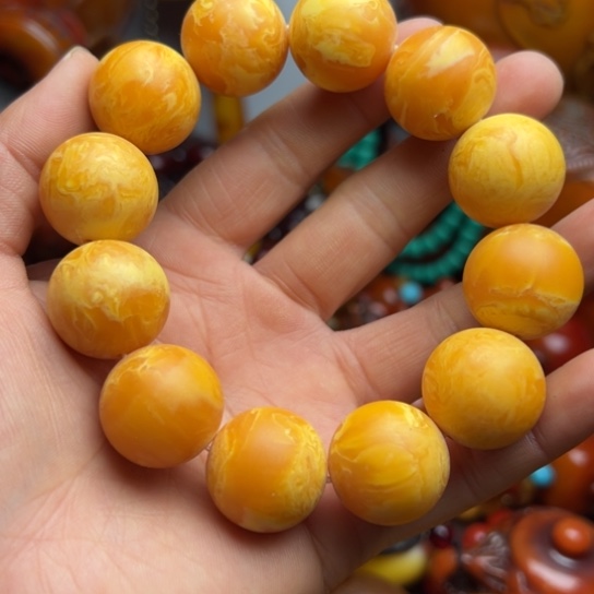 琥珀（花珀）手串未镶嵌蜜蜡