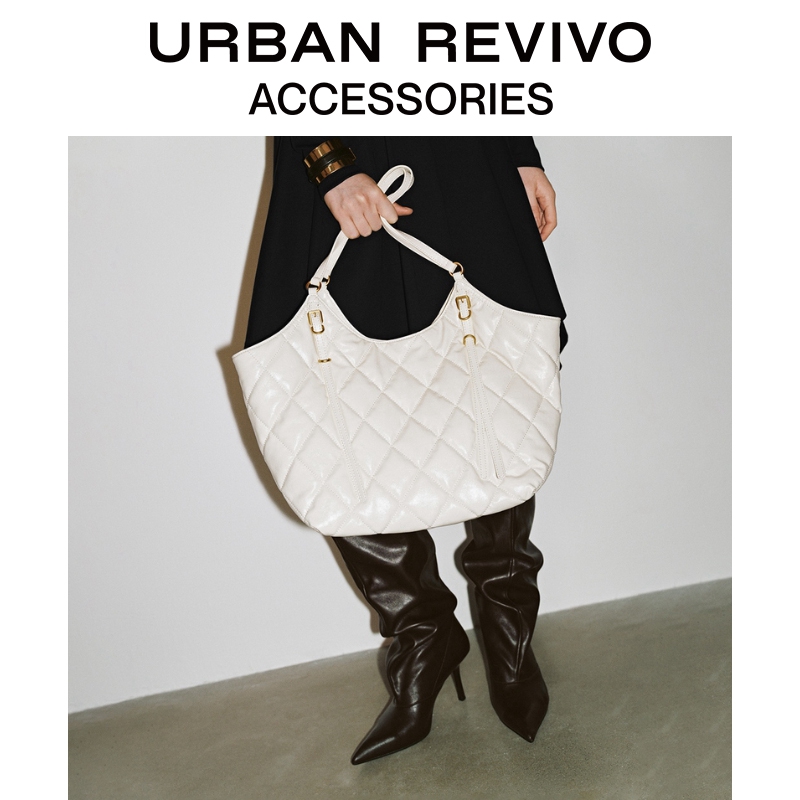 URBAN REVIVO2025秋季新款女士菱格纹托特单肩包UAWB50174