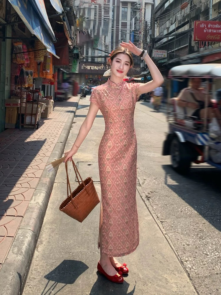 306 年轻款粉色长款|粉梦花影|旗袍