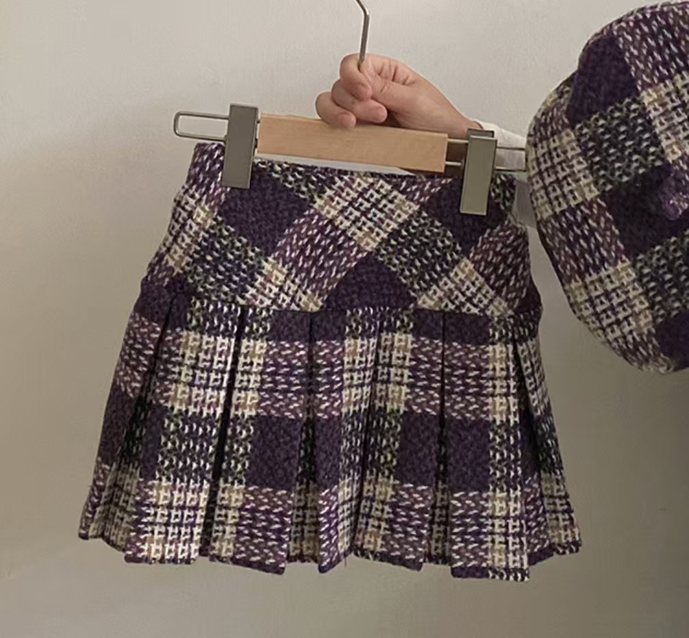 新款冬季女童洋气冬季新款毛领毛衣格子半身裙