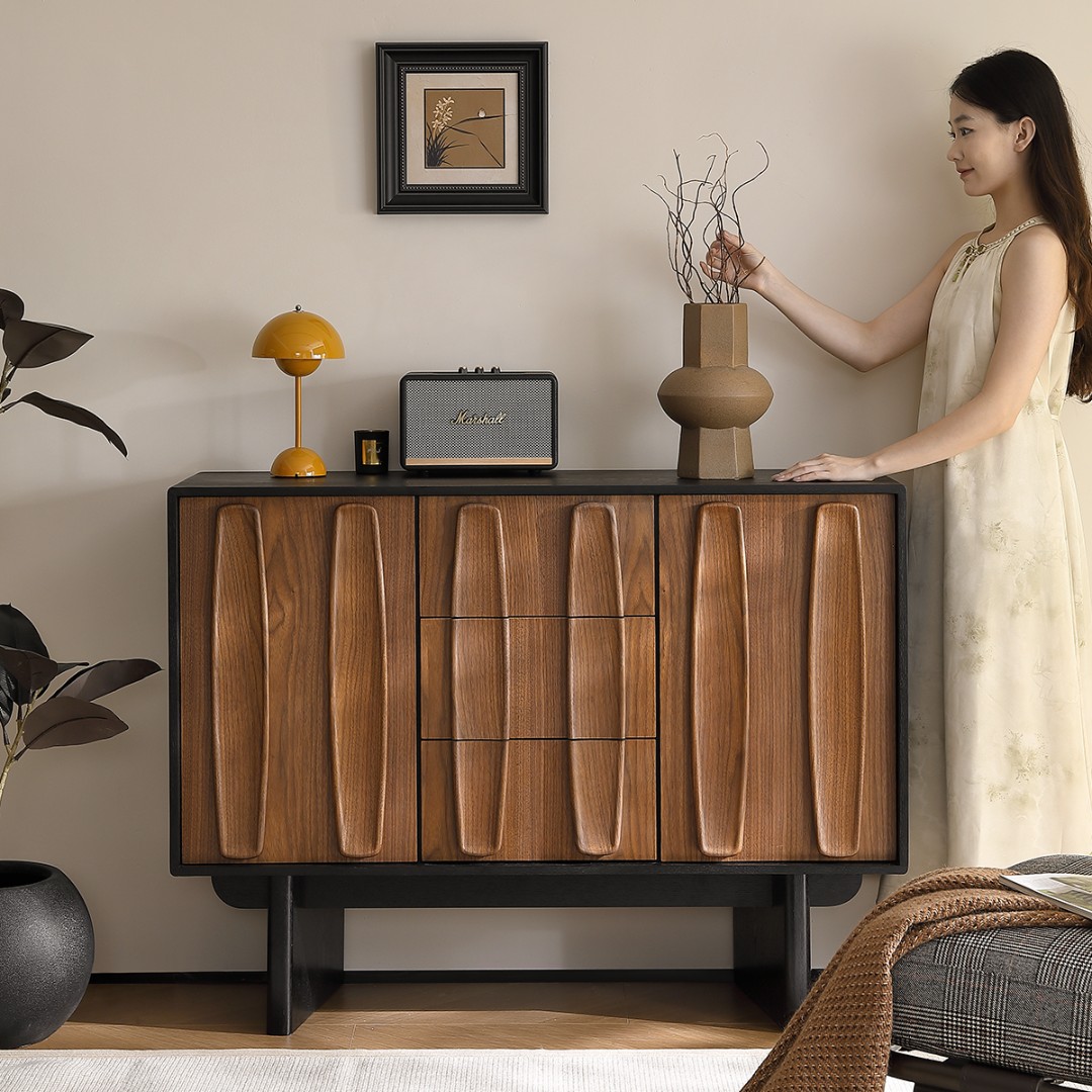 米象家居砚池玄关柜中古风实木入户客厅餐边柜一体柜-5