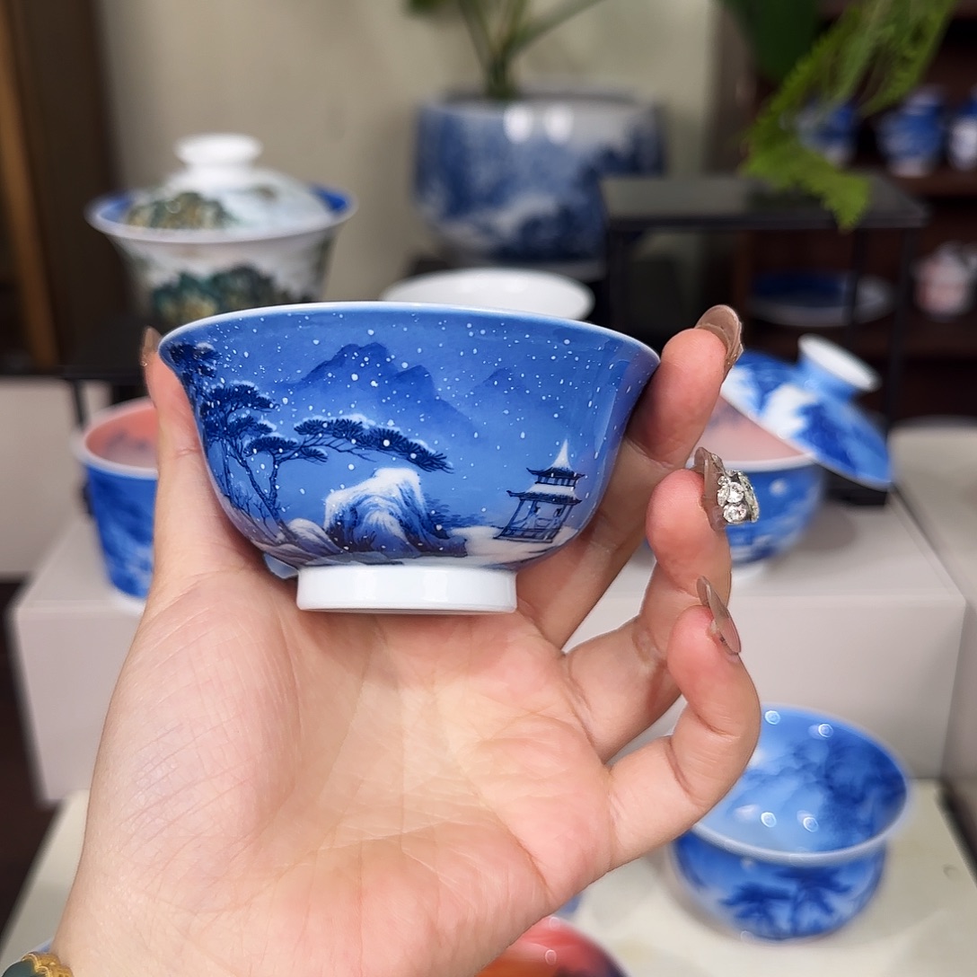 希***野青花雪景山水杯杯