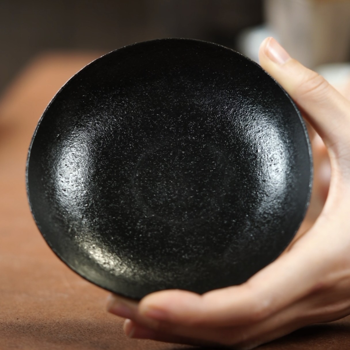 陶泥黑釉小茶盘 12.5cm