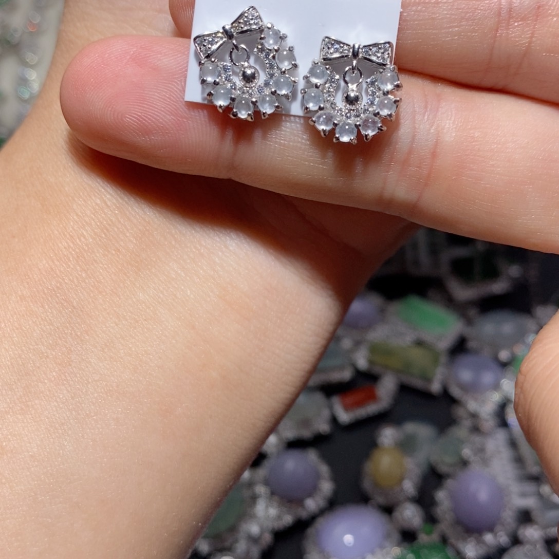 翡翠耳饰银S925镶嵌n m k l