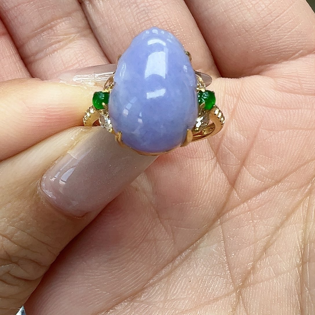 翡翠戒指18K金镶嵌天然缅甸A货翡翠