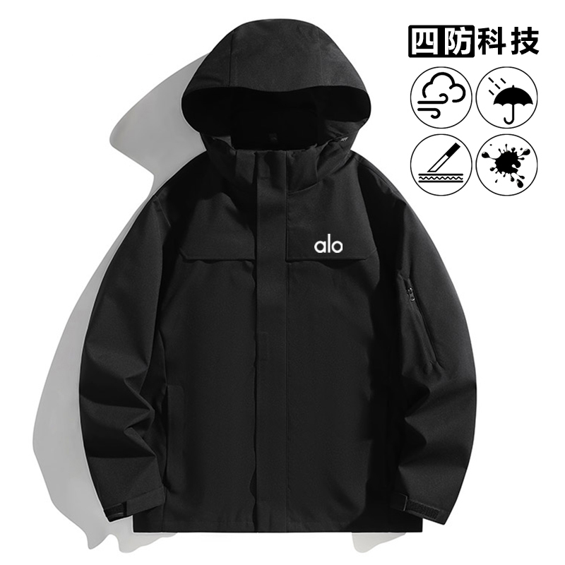 alo红色冲锋衣男女同款软壳户外情侣夹克外套情侣款春秋夹克外套