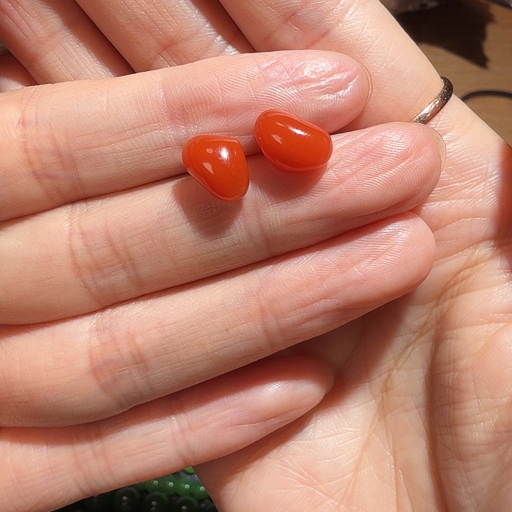 H***5南红玛瑙18K金镶嵌耳饰原矿