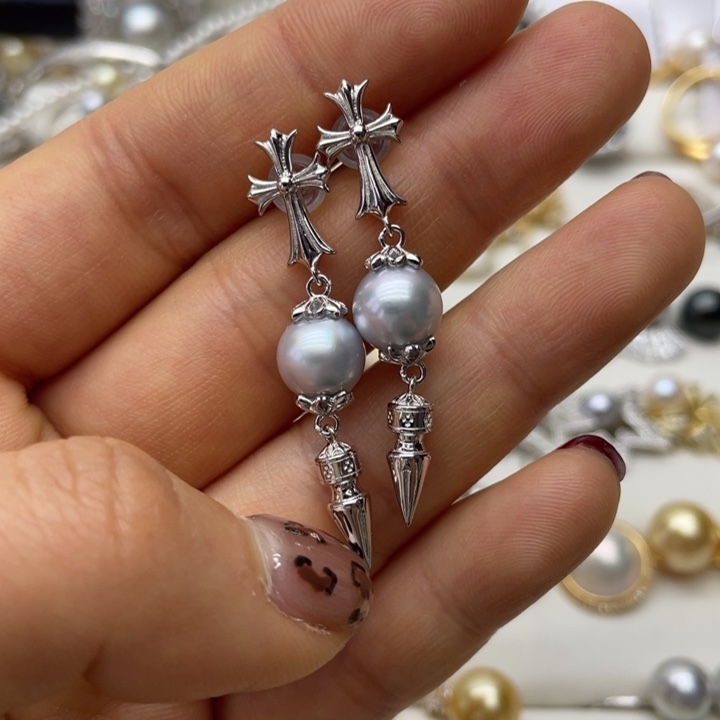 海水珍珠耳饰银S925镶嵌