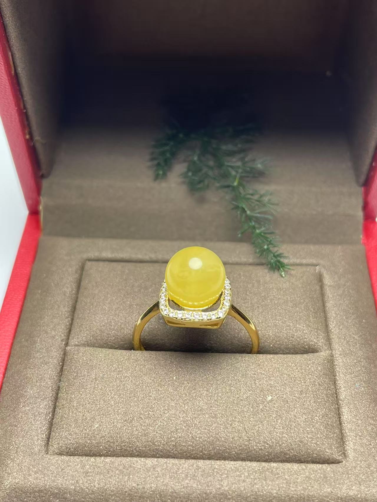 蜜蜡戒指设计款925银镶嵌卡8
