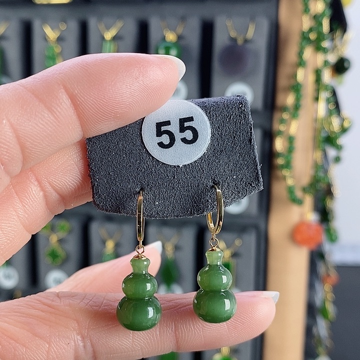 和田玉耳饰18K金镶嵌