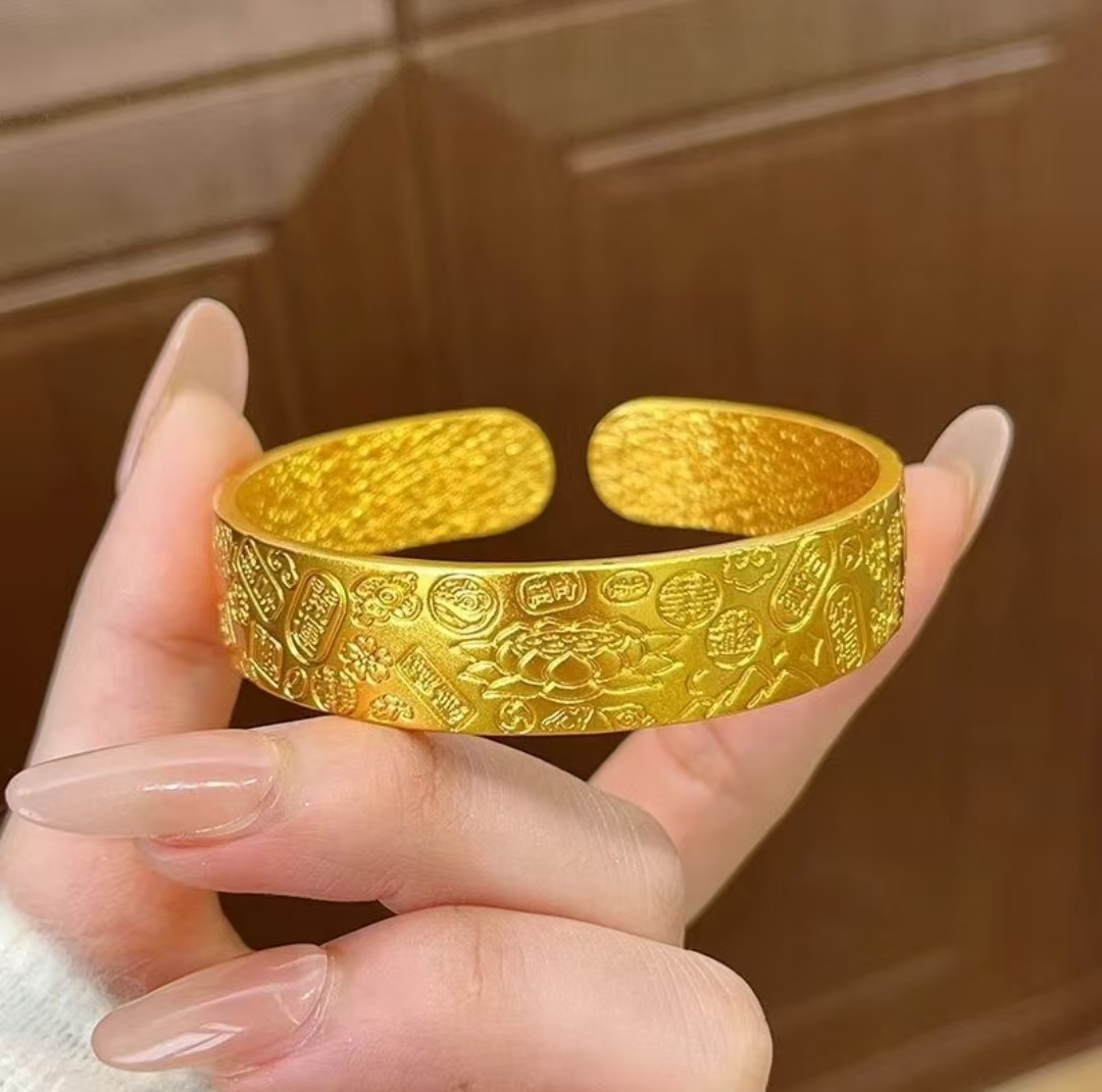 【璐璐甄选】高端轻奢百搭大气复古合金吉言开口宽版手镯（ZL76960）