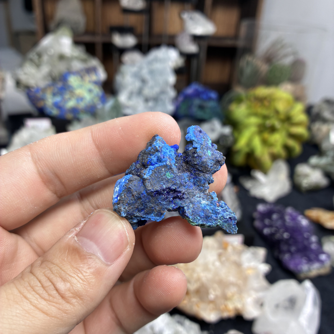 蓝铜矿水晶创意摆件
