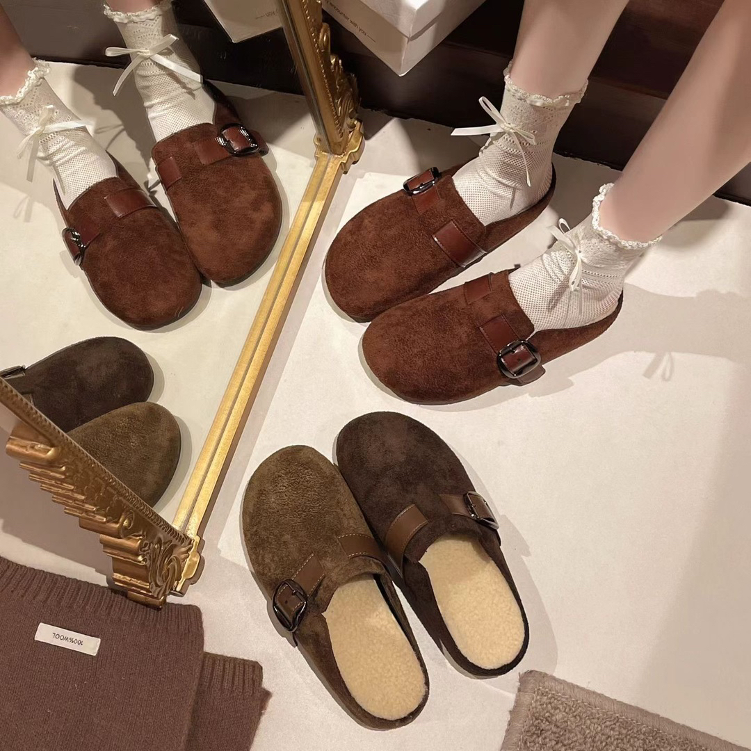 2025学院风包头拖擦色皮休闲休闲风包头款浅口修面皮