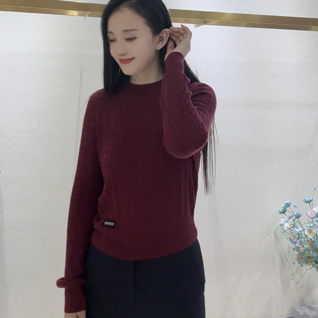 法式打底衫长袖圆领常规袖森系半高领毛针织衫