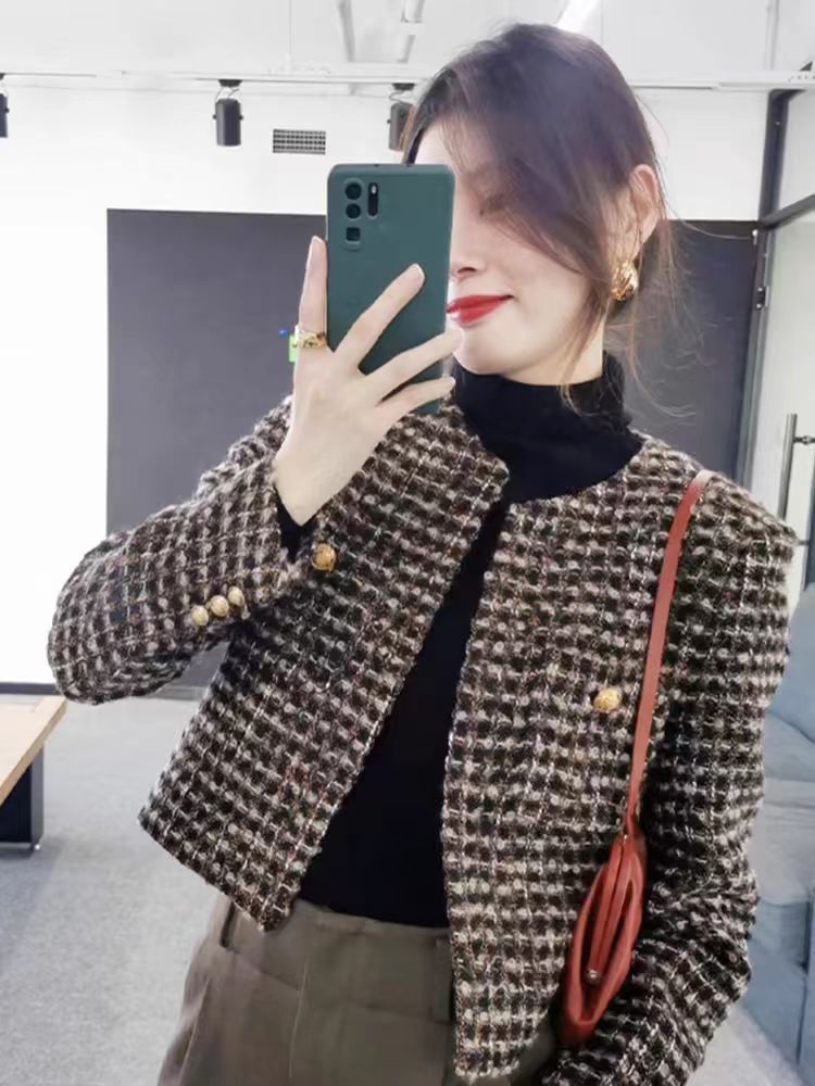 高端名媛轻奢小香风外套女2025秋新款小个子韩系高级感短款上衣