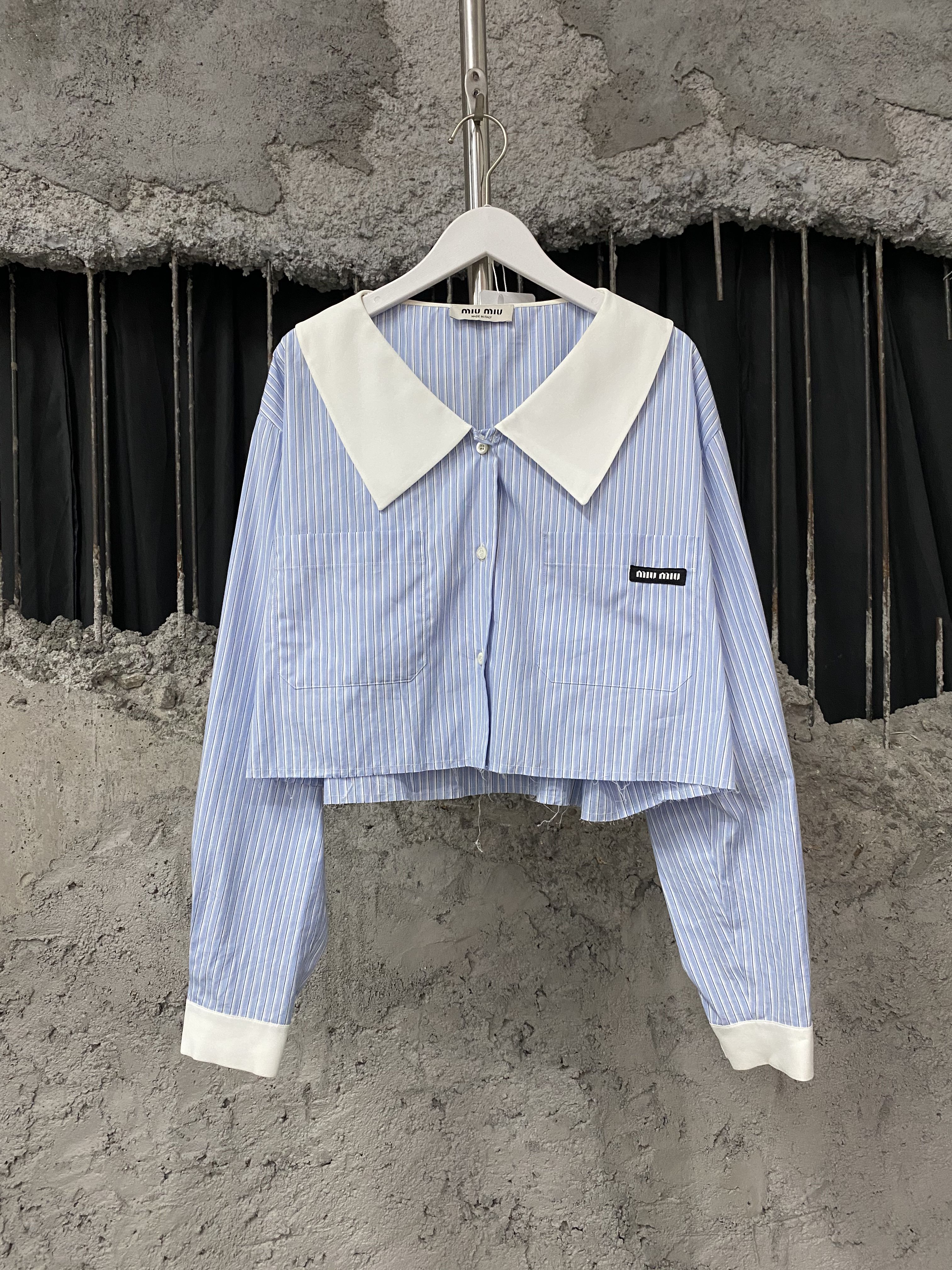 99新 MIU MIU/缪缪 海军领长袖衬衫/38码 GJ10800