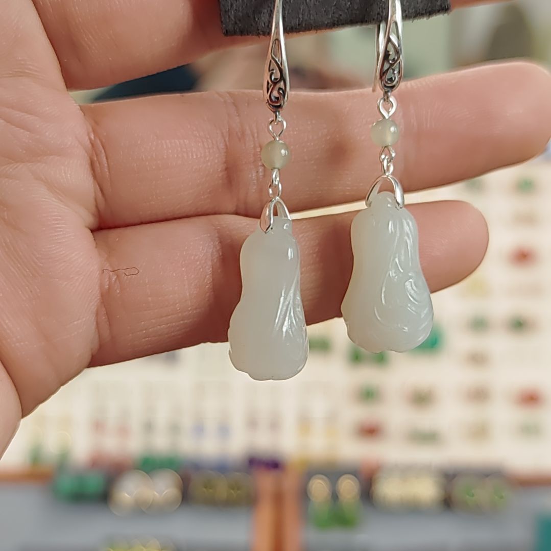 和田玉白菜银S925镶嵌