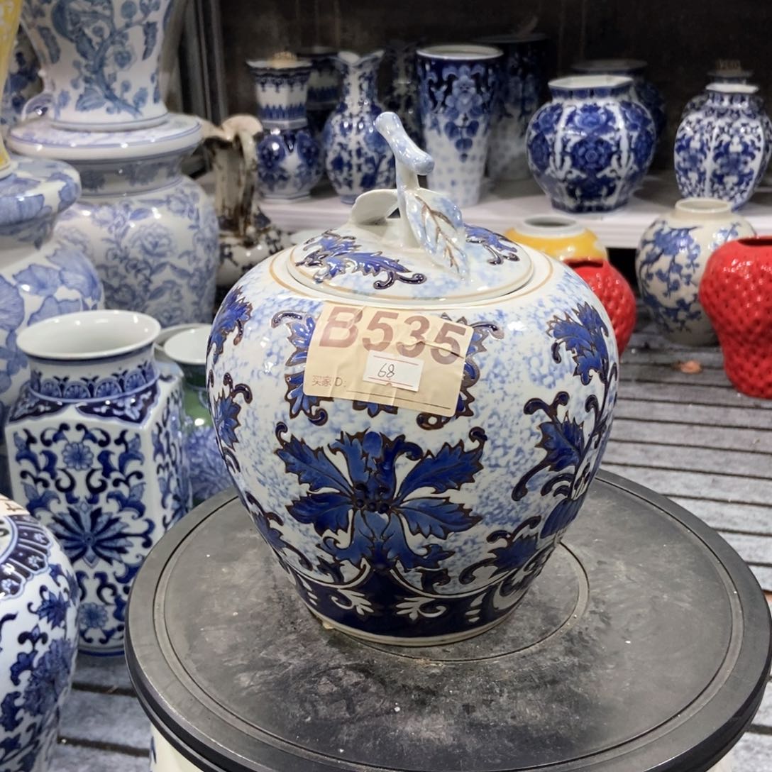摆件茶叶罐手绘釉下彩