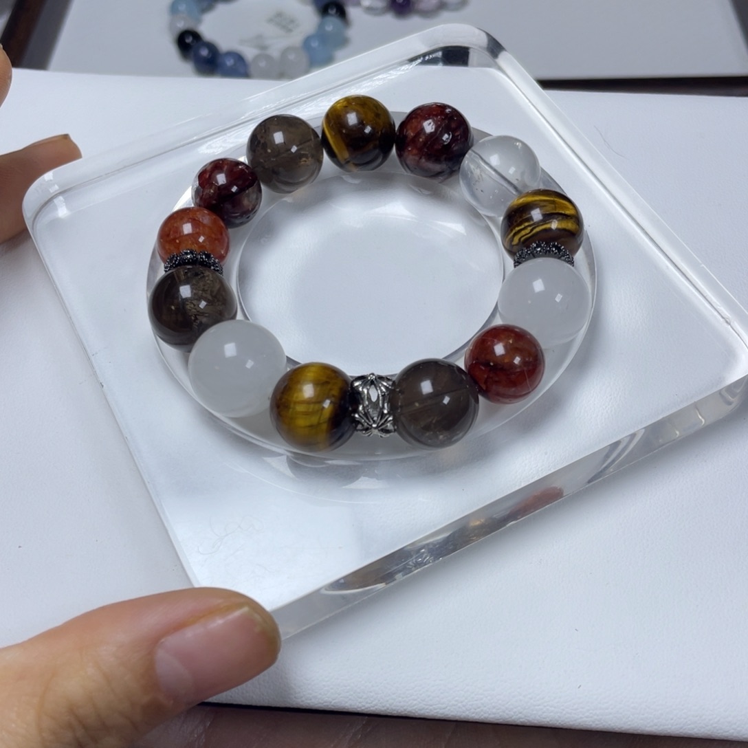 合金水晶手链红胶花+黄虎眼14mm