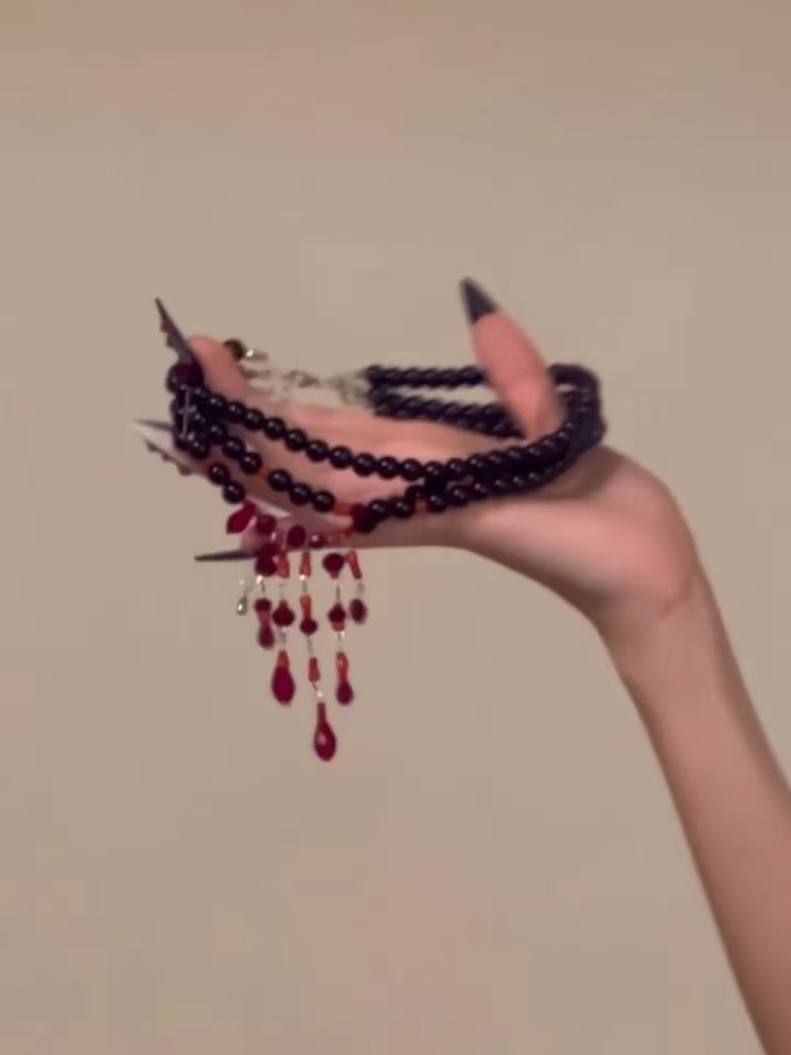 非金属树脂项链 暗黑血液珍珠流苏choker项链复古哥特风谁锁骨链