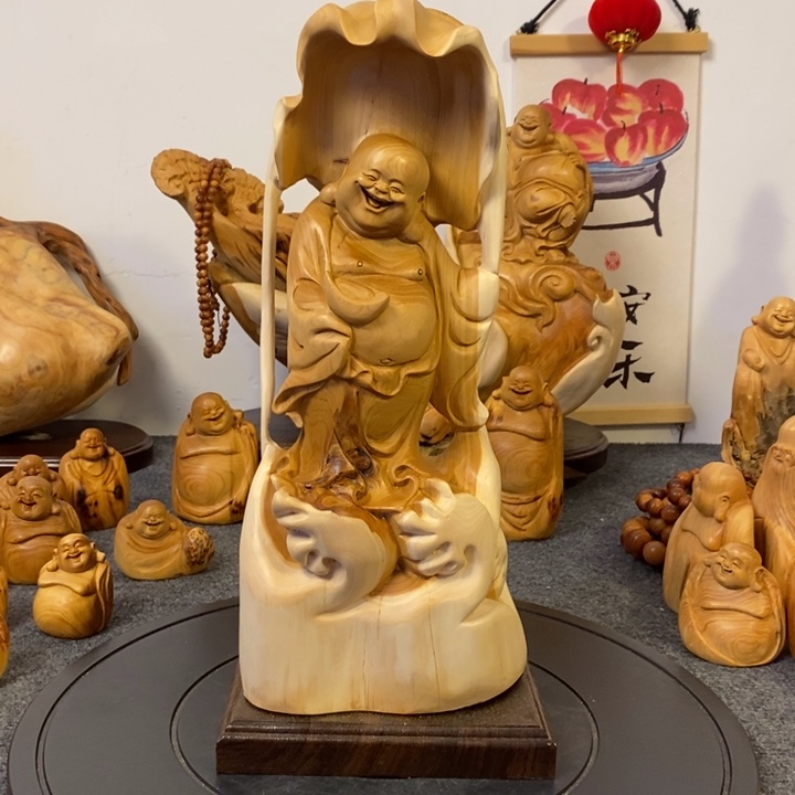 柏木（崖柏）太行崖柏弥勒佛摆件根雕工艺品
