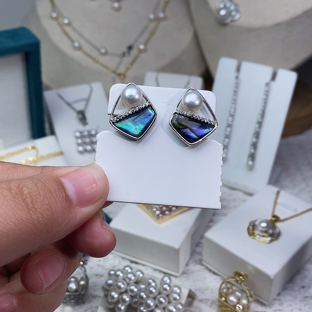 淡水珍珠耳饰银S925镶嵌