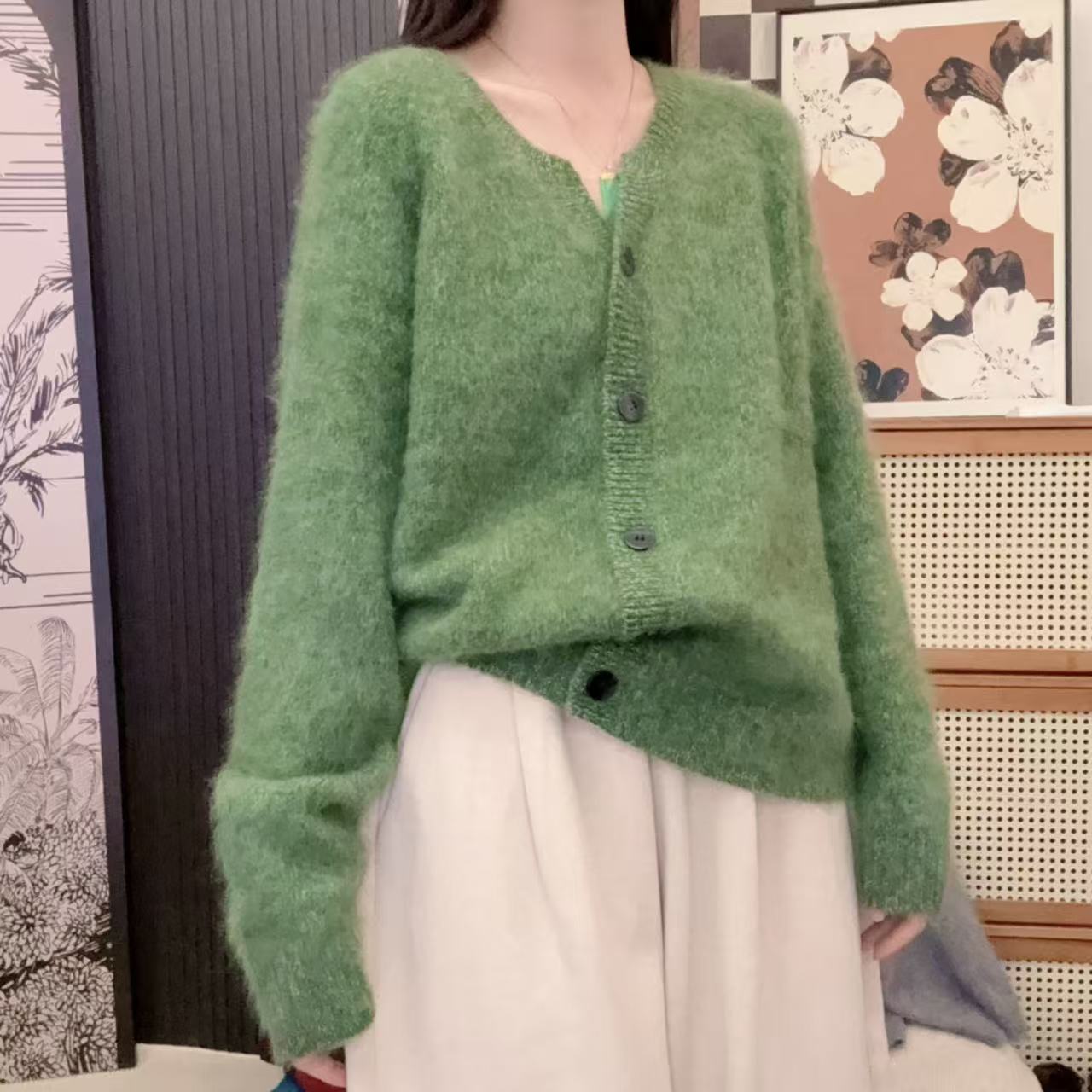 IXIAN女装-冬季羊毛拉毛针织宽松型舒适休闲秋冬百搭温柔时尚开衫
