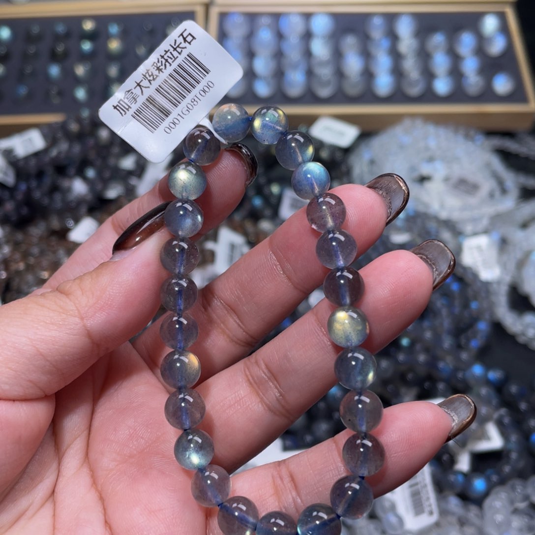 拉长石手链未镶嵌超****臀灰月光手链7.6mm
