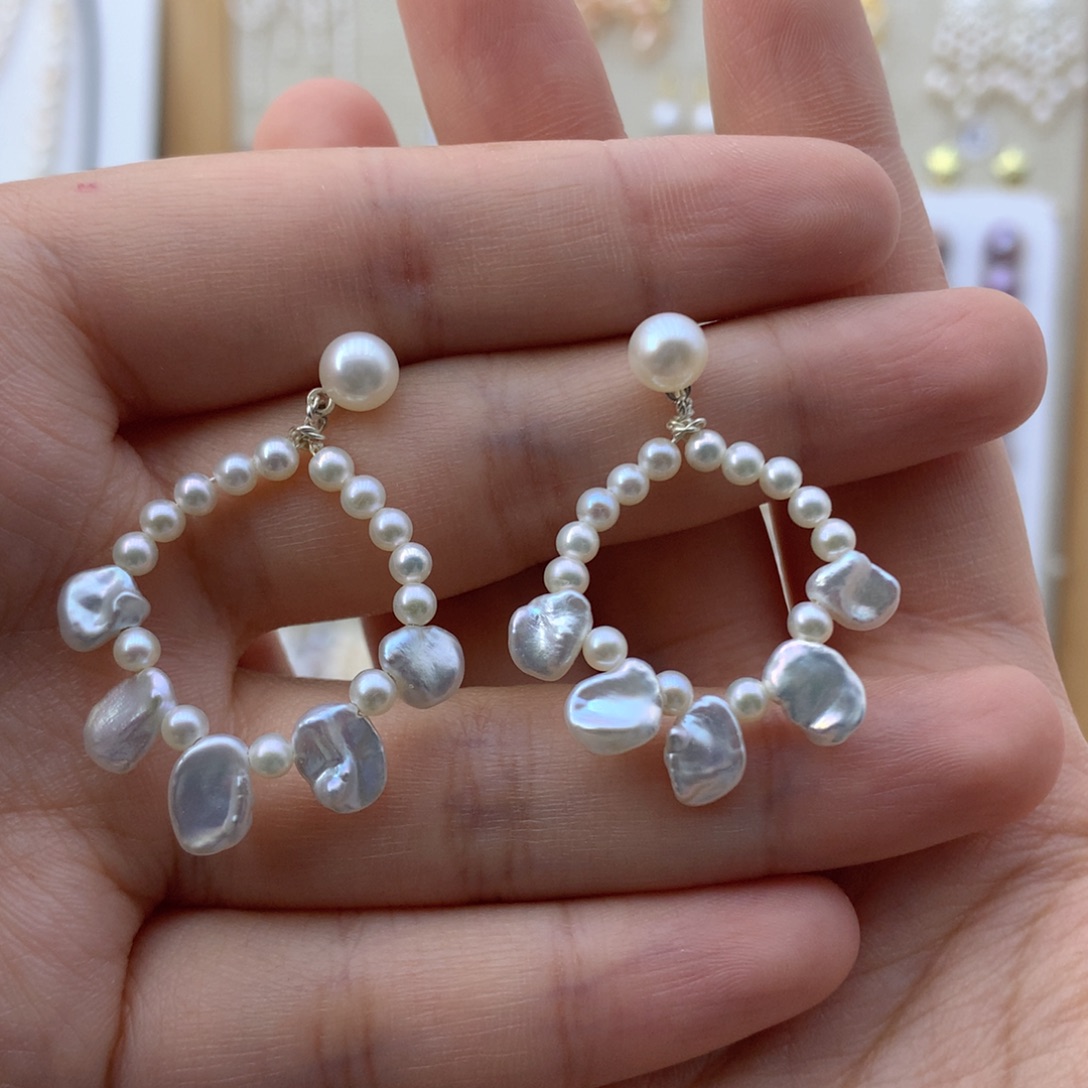 合金淡水珍珠耳饰