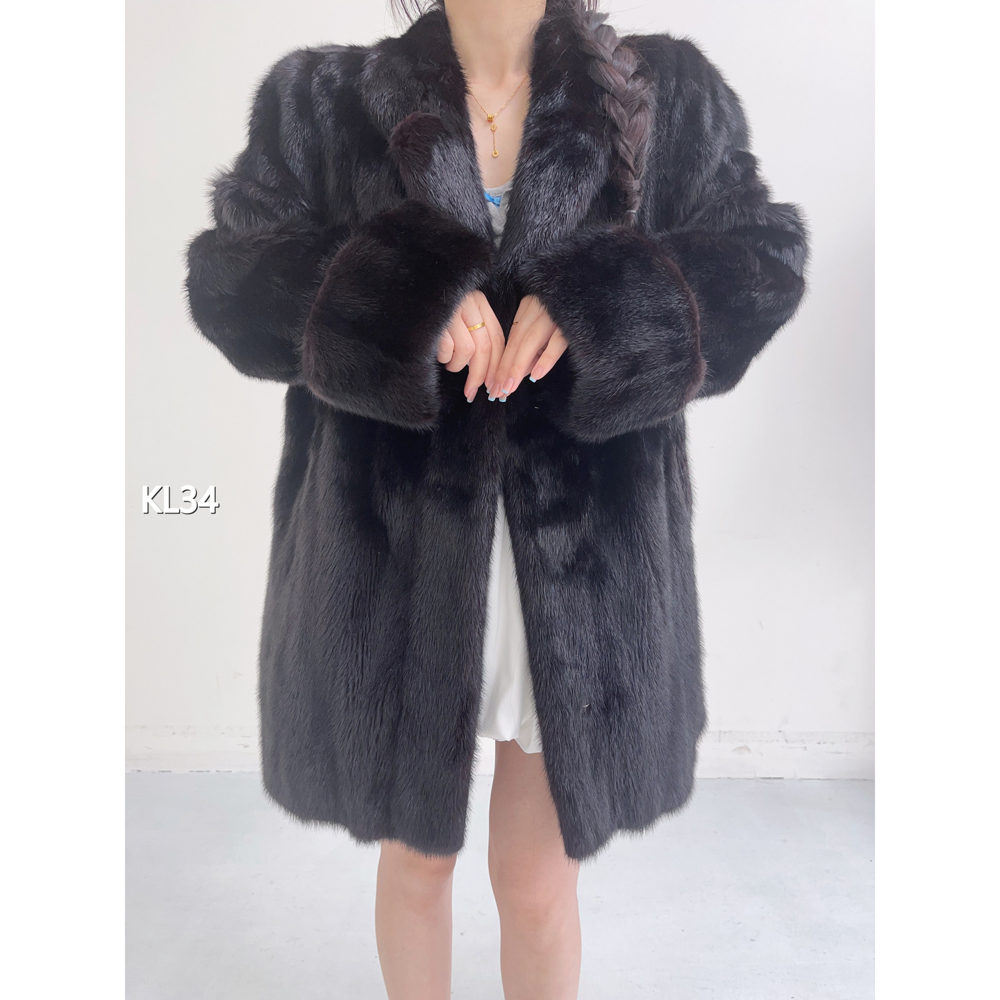 【KL34】2XL 红黑色中长款全抽水貂毛（肩43胸116衣81袖62）35034