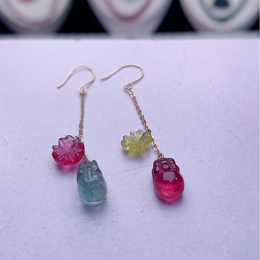 【闪购商品】碧玺耳饰18K金镶嵌碧玺耳饰