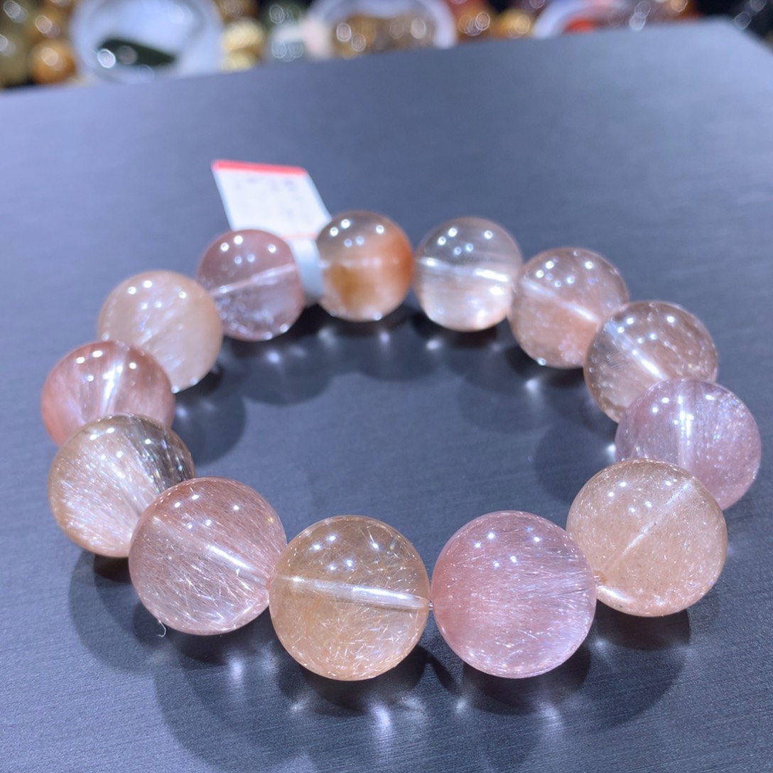 未镶嵌水晶手链粉黄双拼色兔毛16mm
