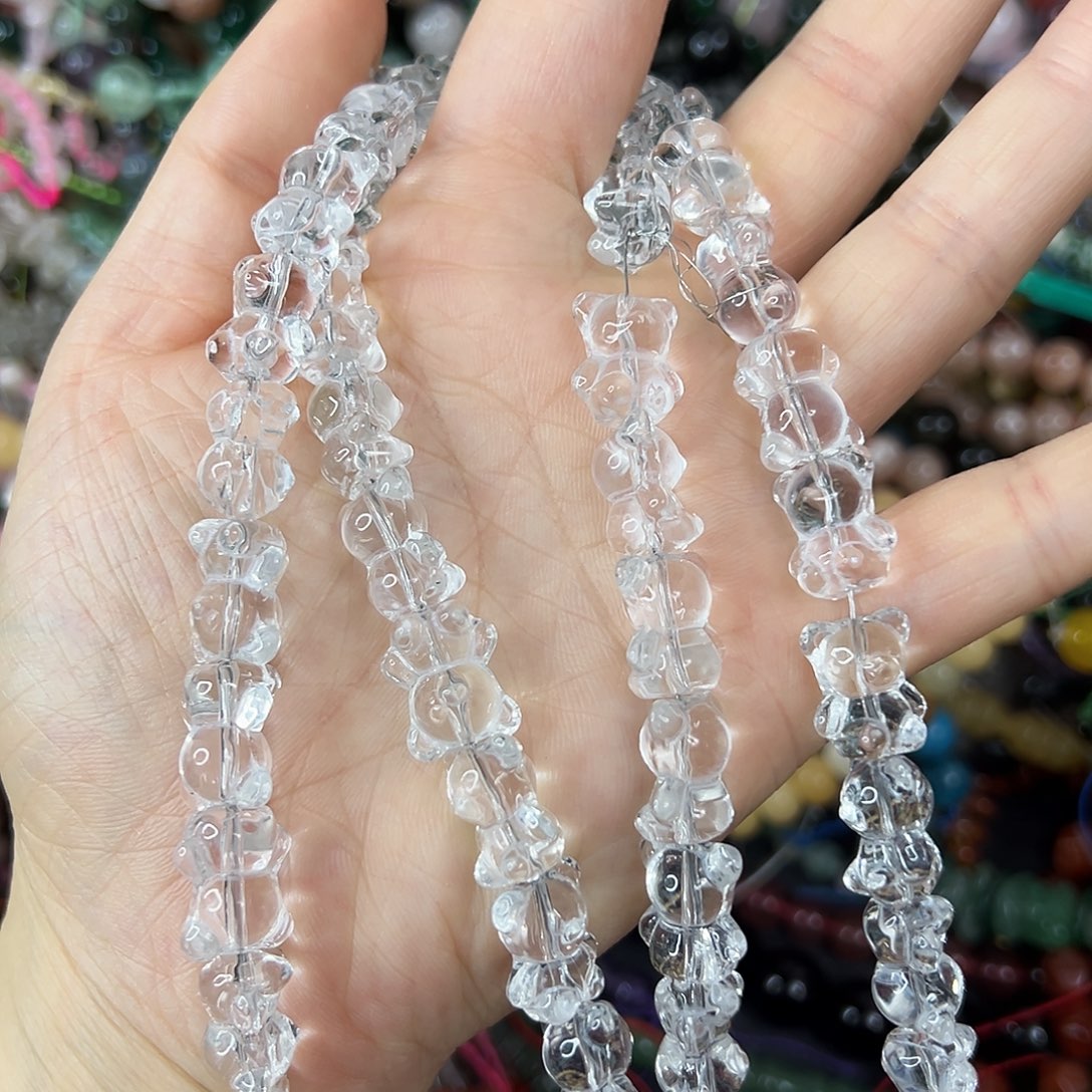 玛瑙/玉髓未镶嵌珠宝半成品，压电白水晶熊大长条