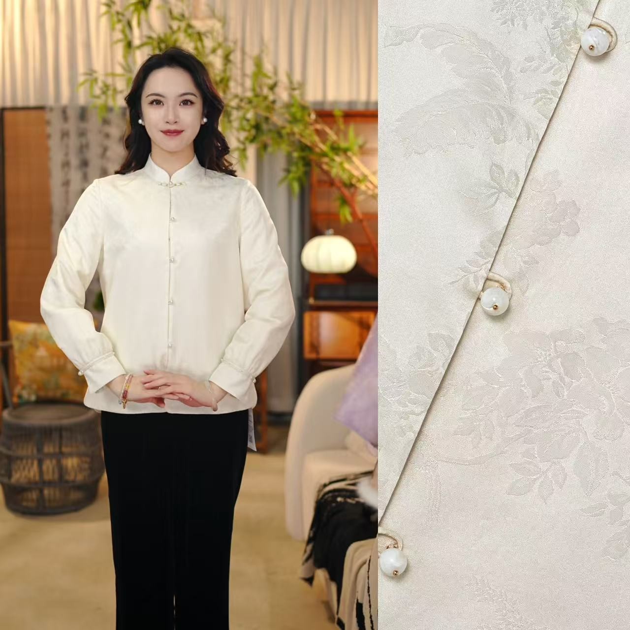 【白灵】新中式桑蚕丝加棉上衣时尚中国风复古冬装G518111