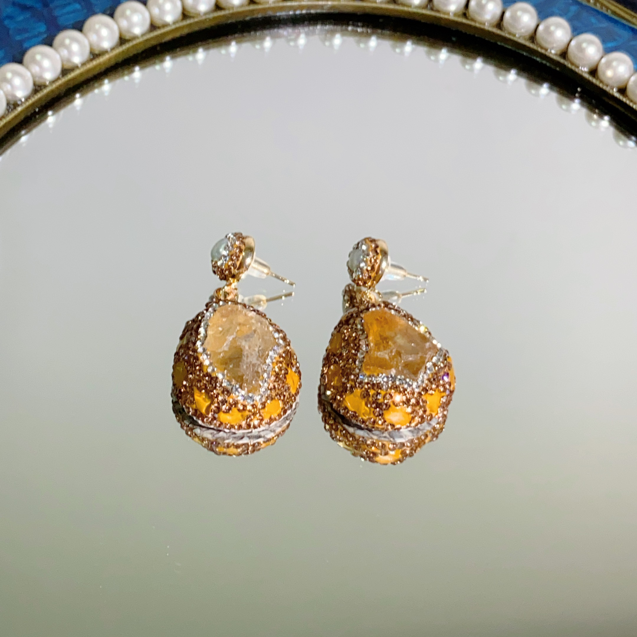 铜合金合成锆石耳饰 TTSD 黄色不规则时尚潮流气质轻奢耳环221