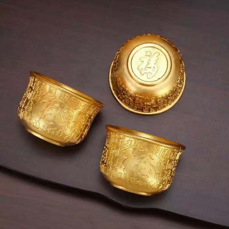 沙金仿银杯百福杯家用祭拜财神礼佛百福杯七供八供招财摆件