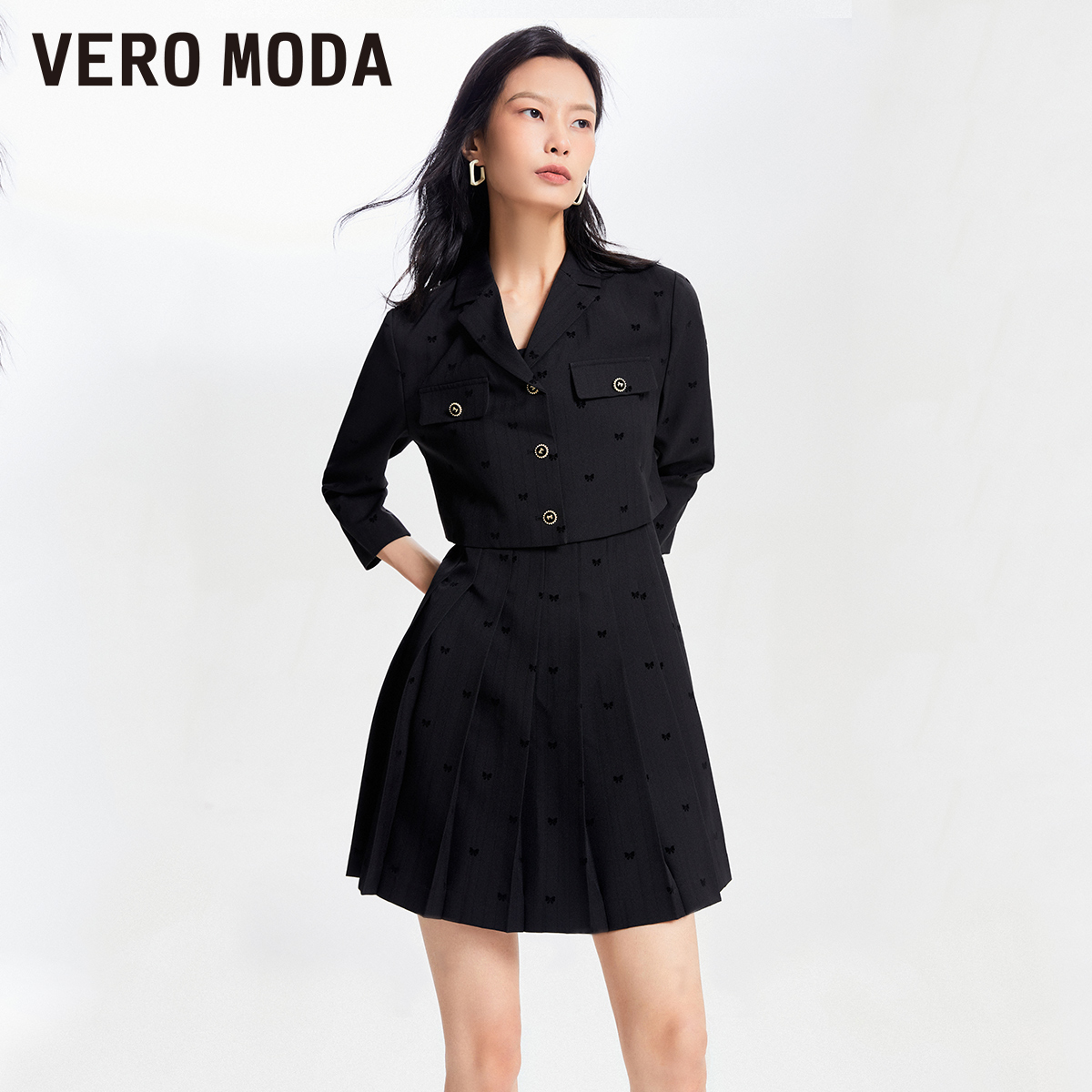 Vero Moda外套连衣裙女套装新款单排扣吊带百褶流光风32447C015