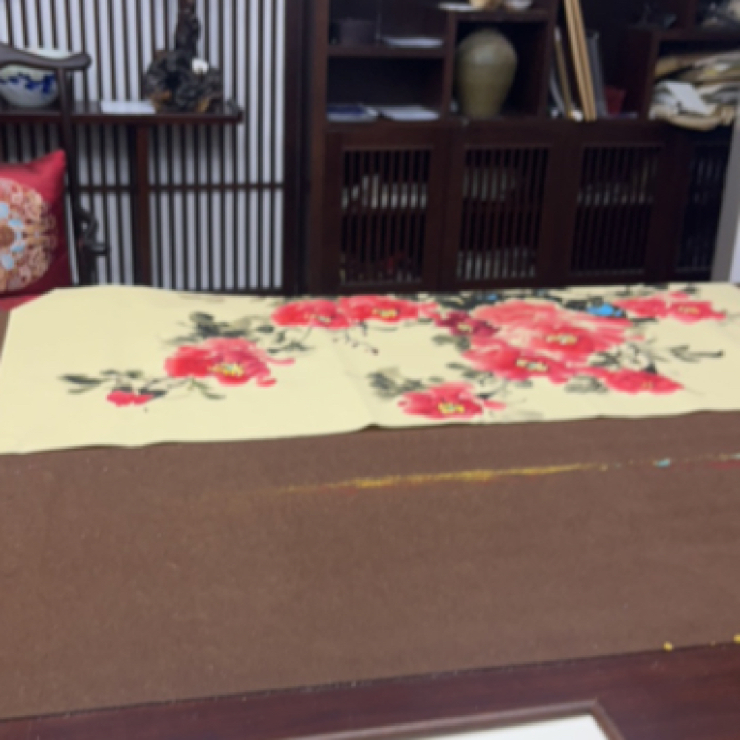 70/138横幅手绘宣纸牡丹