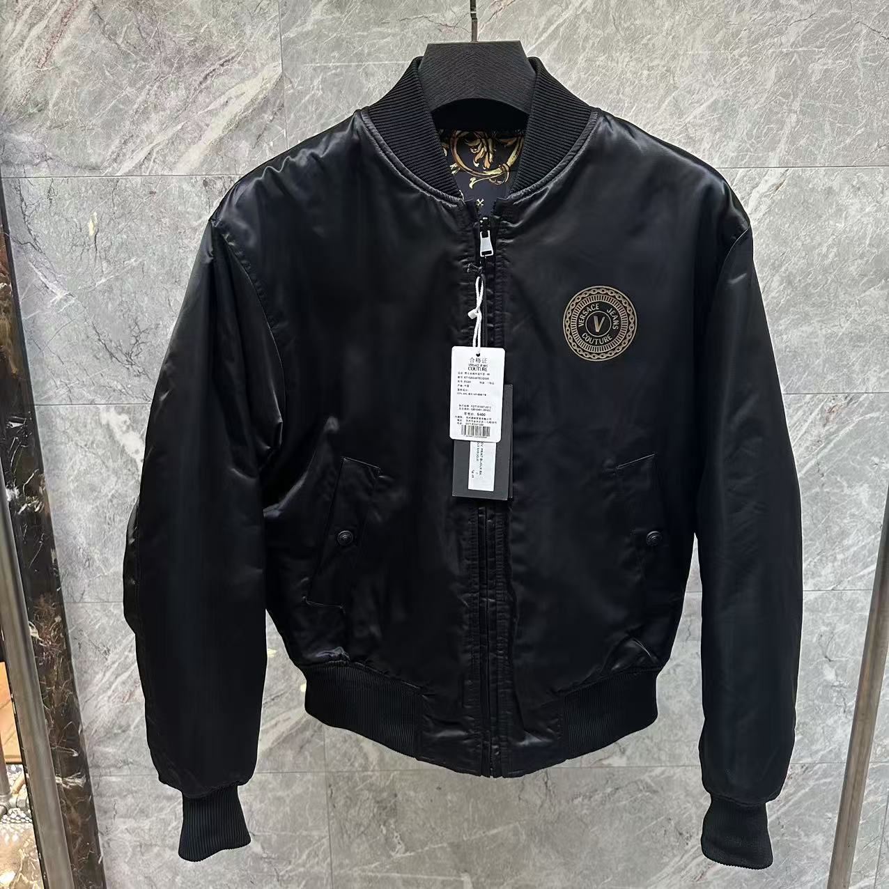 未使用 VERSACE/范思哲 黑色双面巴洛克棉服外套/46码 