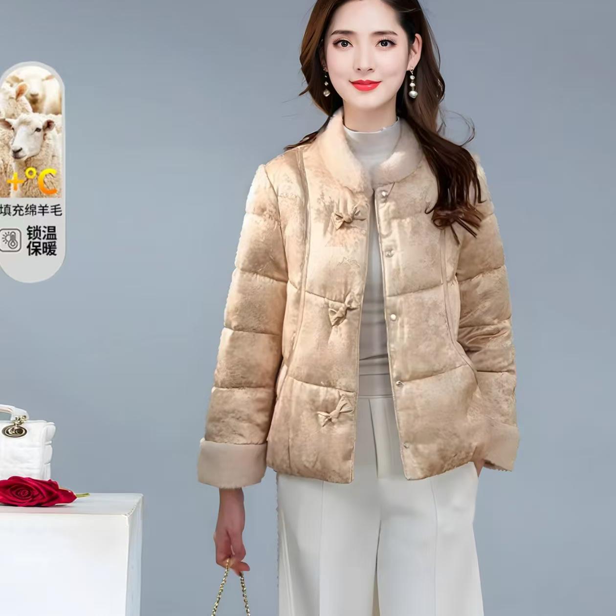 国风羊绒服冬装洋气高贵毛领拼接袄子女装气质短棉袄FR80902