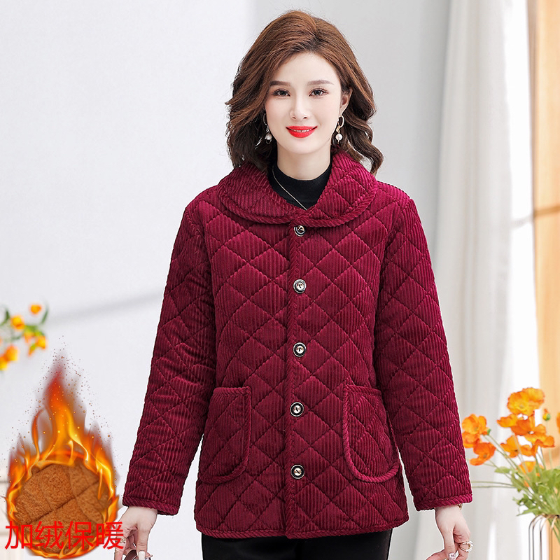 中老年妈妈装加绒棉衣短款外套冬装新中式妈妈老年人棉袄羊羔绒