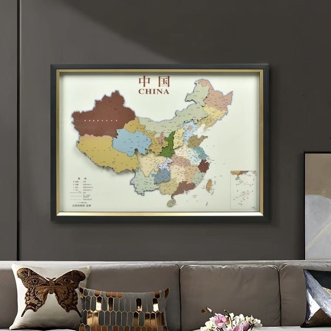 透亮地图装饰画办公室挂画高端省份书房客厅现代中国地图叠加