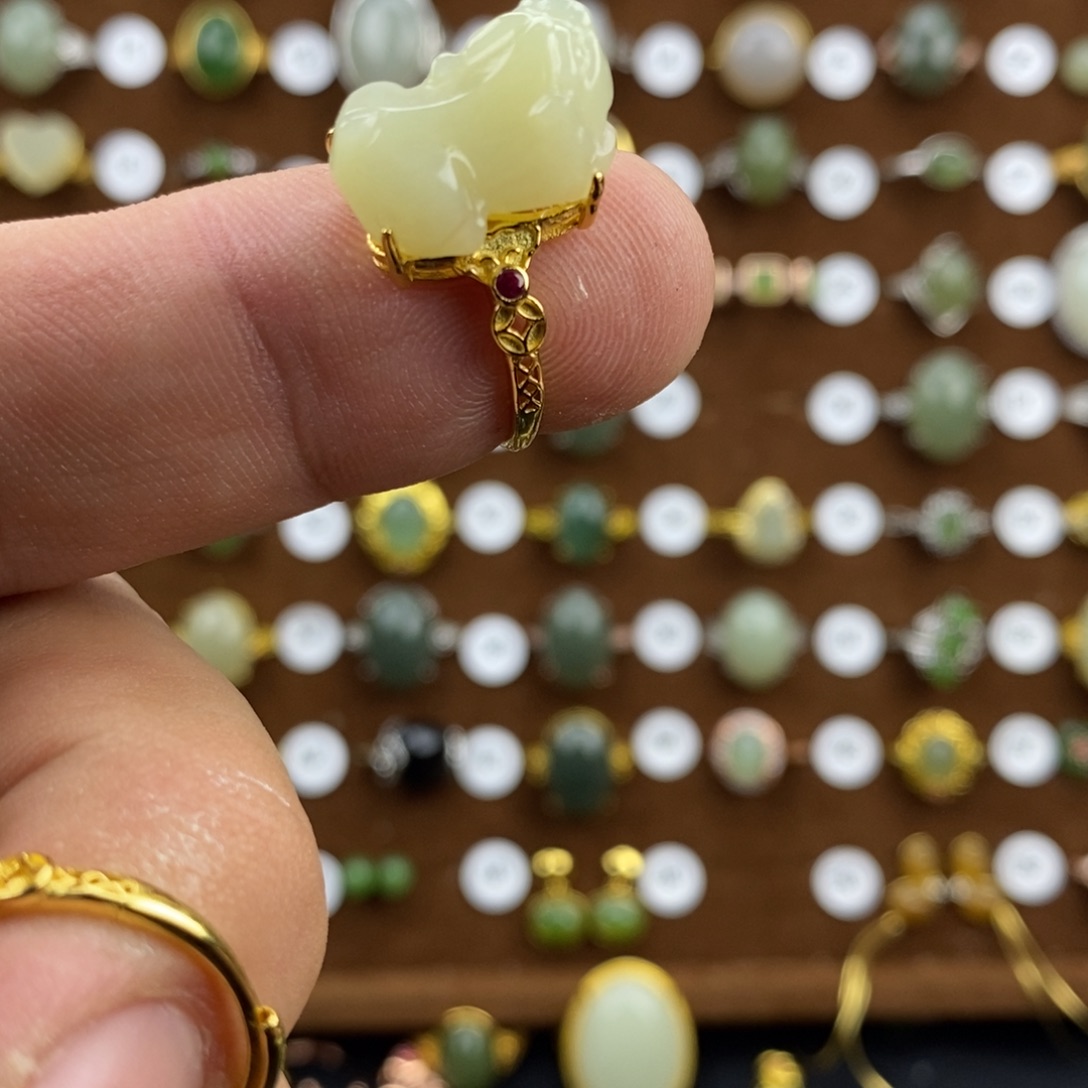 和田玉（黄玉）银S925镀金镶嵌戒指