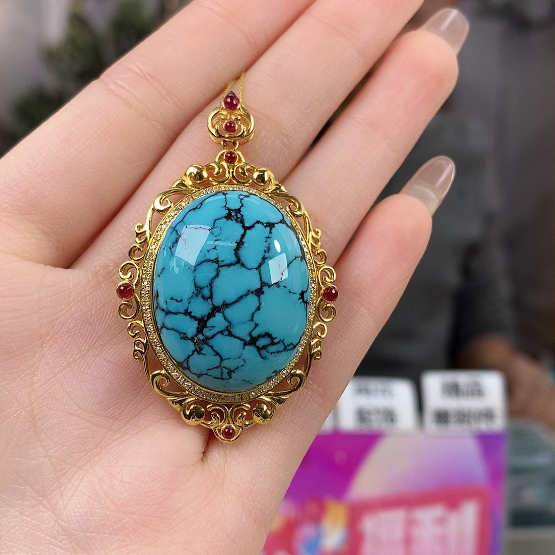 绿松石18K金镶嵌珠宝奇石