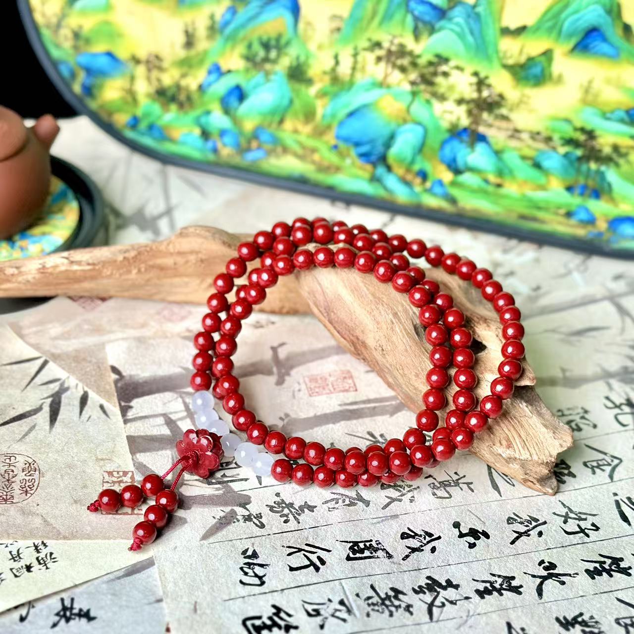 含辰砂工艺品含辰砂工艺品QW405 朱砂双圈项链（B）