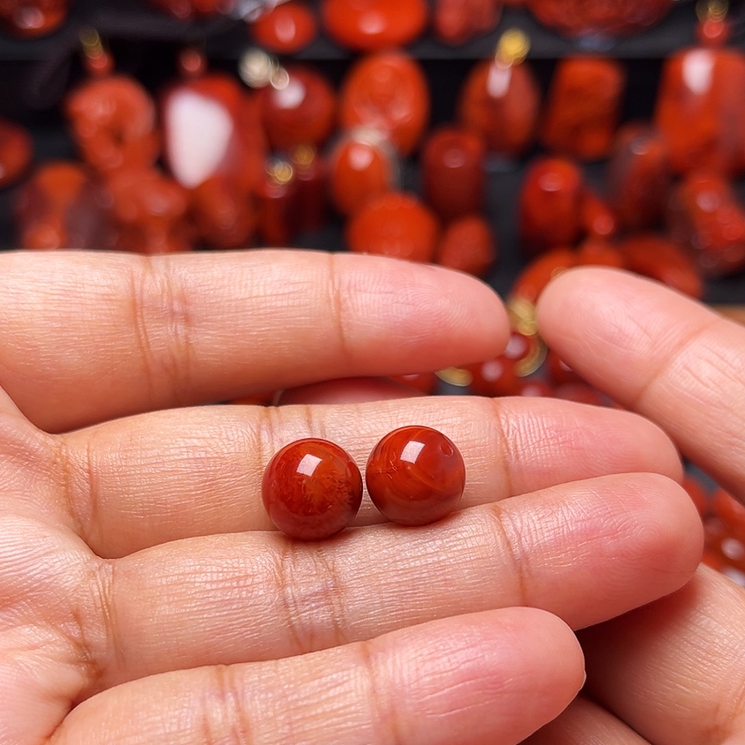 南红玛瑙未镶嵌配饰火焰纹圆珠对珠10.4mm