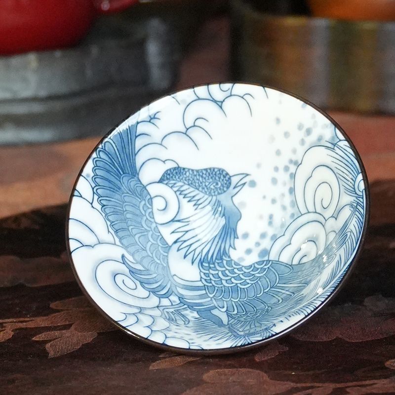 TJ017-青花斗笠凤杯高档主人杯陶瓷茶具中式茶杯70ml