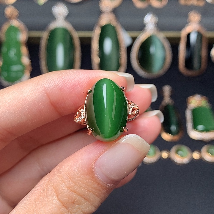 和田玉银S925镶嵌戒指