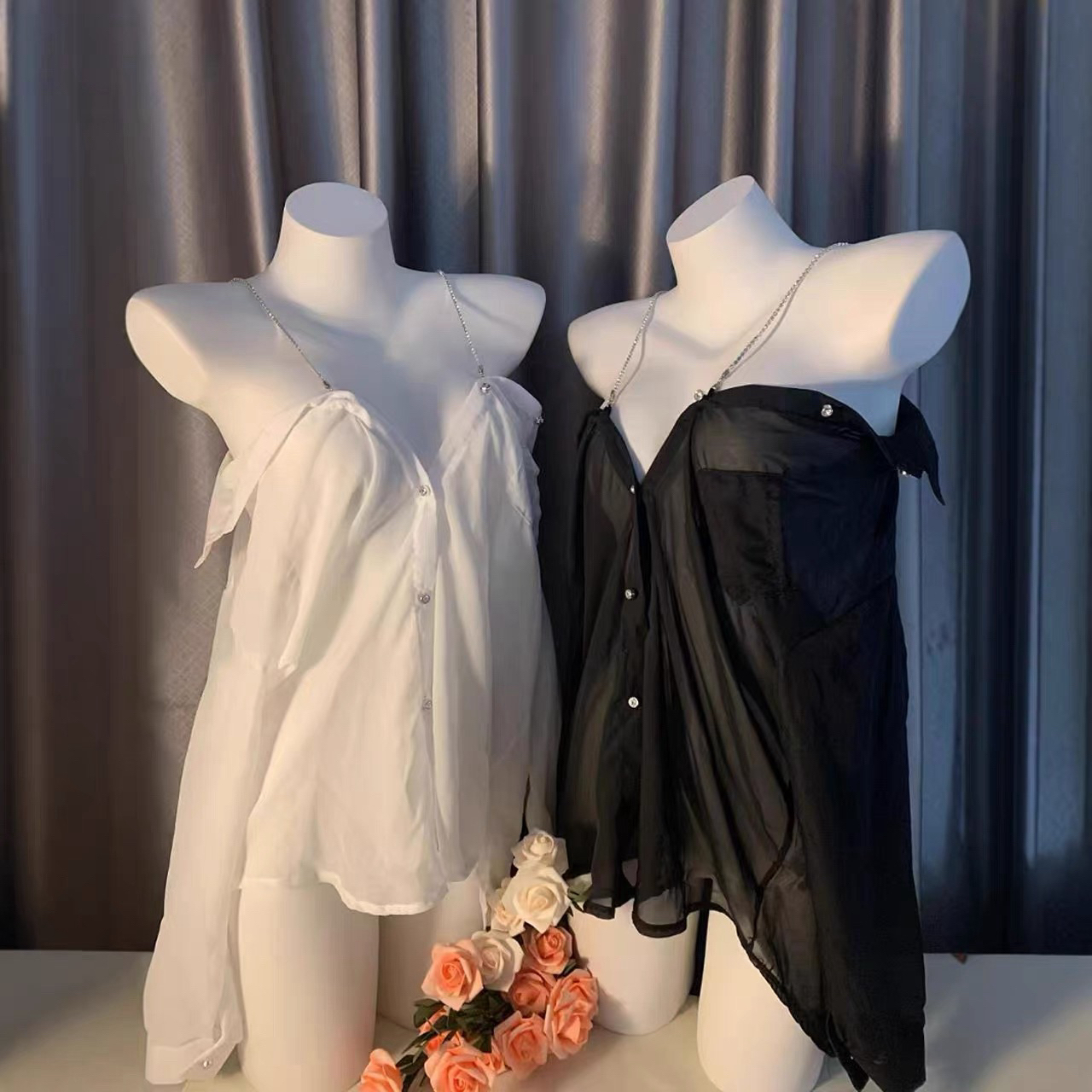 贝美·男友风衬衫性感睡衣女夏季冰丝薄款高级感纯欲衣服家居服