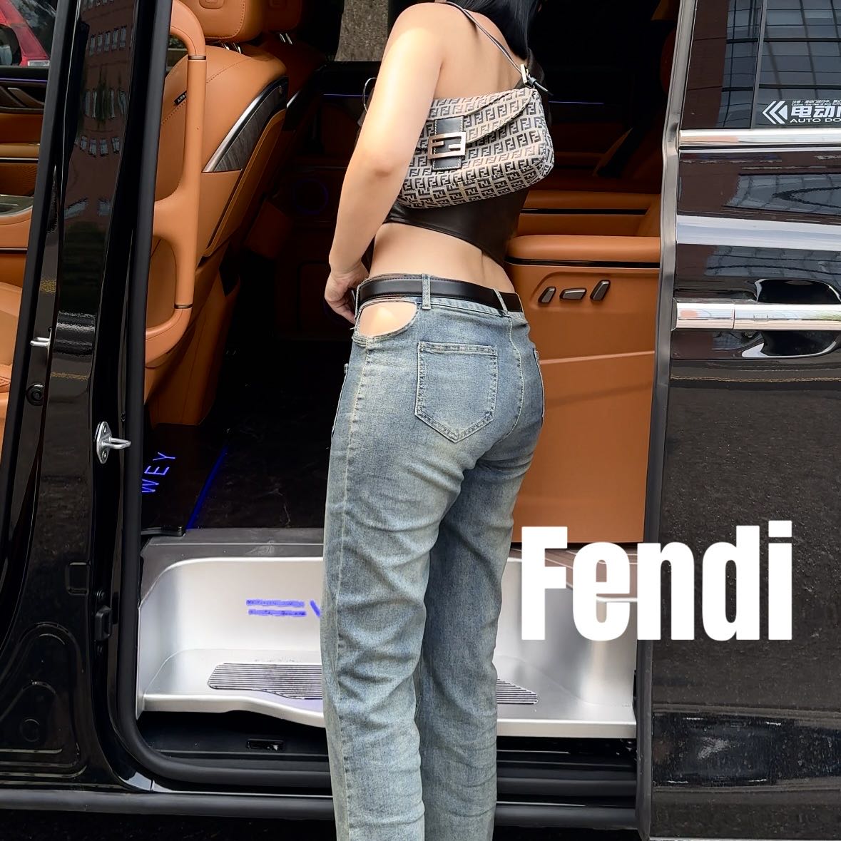 修复品8614467/FENDI/芬迪蓝花双翻盖小法棍包